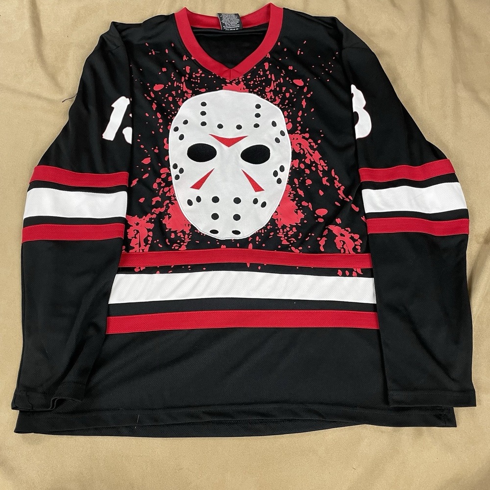 Friday The 13th Jason Voorhees Black Red White Hockey Jersey Size XL X-Large